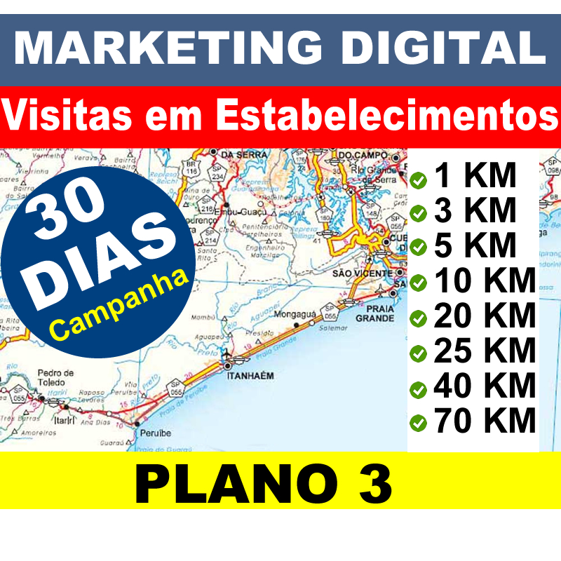 Marketing Digital - visitas em estabelecimentos - Plano 3 - 30 Dias
